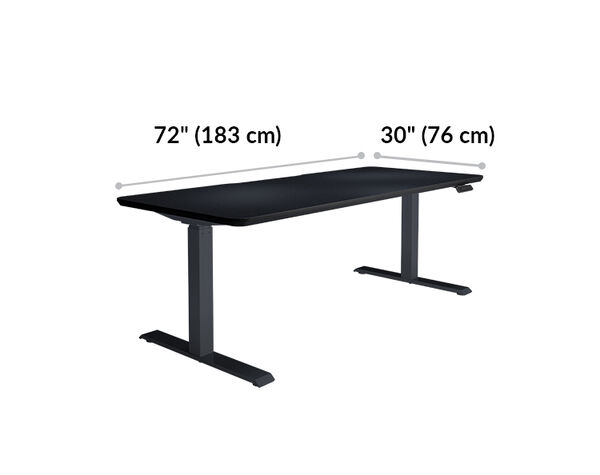 Electric Standing Desk 72x30 black is 72 inches wide and 30 inches deep