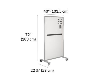 board base meaures 22 and 7 eighth inches deep and 40 inches wide. Skinny feet make for easy storage