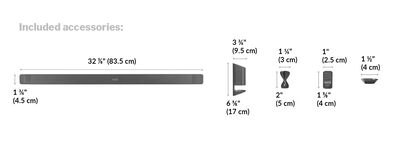 striaght edge is 32 and 7 eighth inches long, marker cup is 6 and a half inches long, and magnets are of varying sizes and shapes.