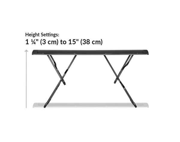 height settings range from 1 and a quarter inches to 15 inches high