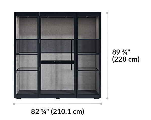 two person privacy booth eighty nine and three quarter inches tall by eighty two and three quarter inches wide