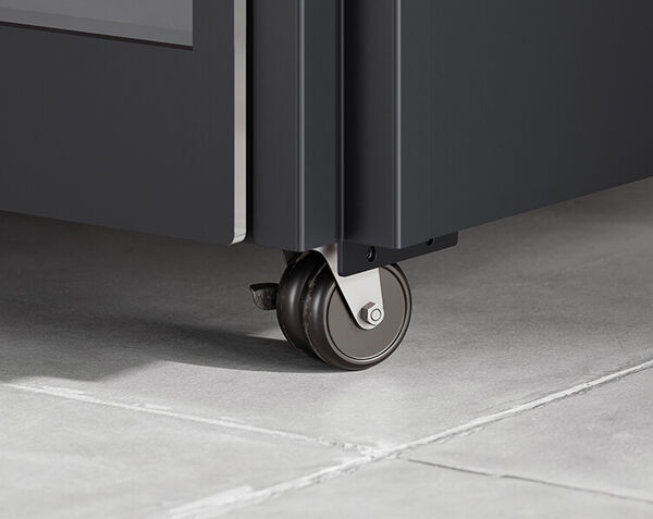 close up view showing casters