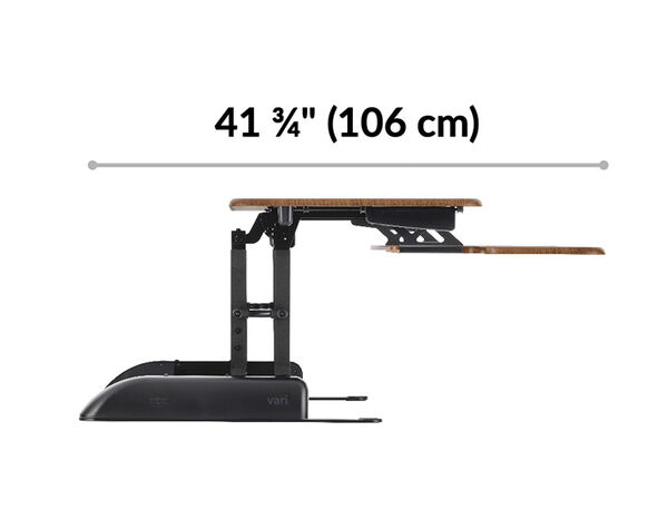 pro plus thirty six converter is forty one and three fourths inches deep from the end of the keyboard tray to the back of the base