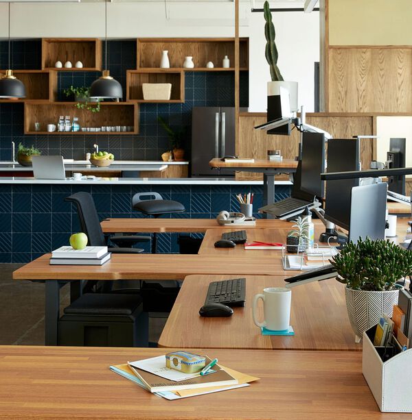 individual workspaces in an office setting