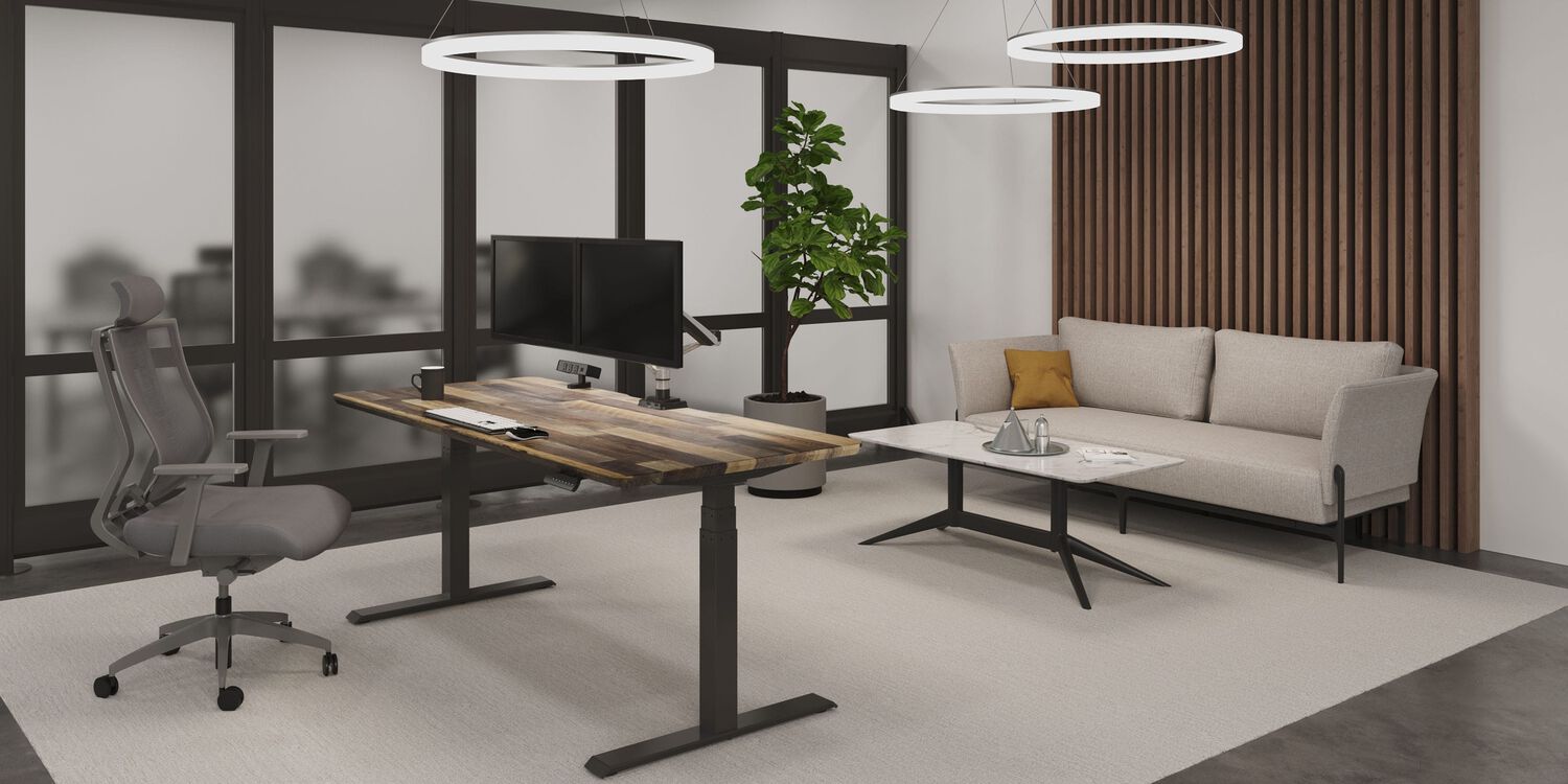 lounge type of seating in front of an individual workspace