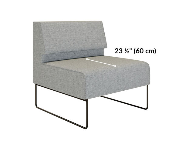 armless seat seat depth is 23 and a half inches deep 