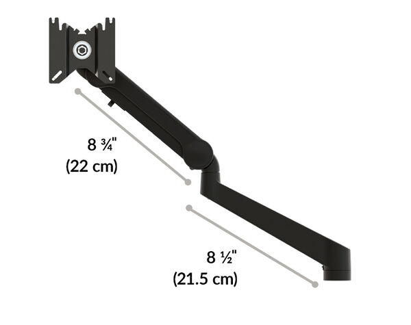 the arm rotates 360 degrees where the first arm section meets the post. It rotates 360 degrees at the joint, and the monitor attachment hardware rotates 360 degrees for full motion