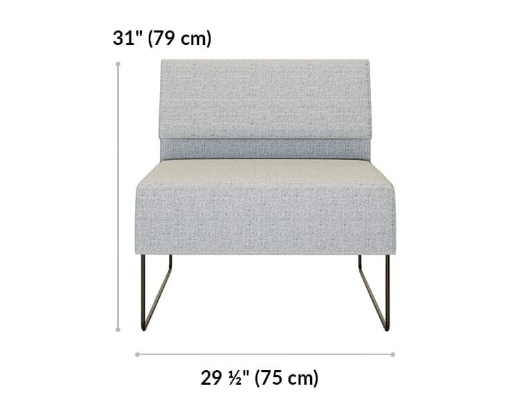 armless seat is 31 inches tall and 29 and a half inches wide