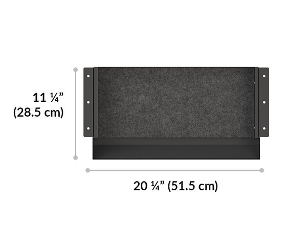 vari desk drawer storage space is 20 and a quarter inches wide and 11 and a quarter deep 