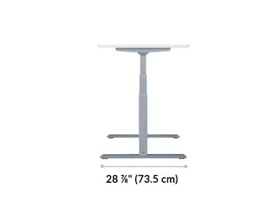 Vari electric standing desk leg base is 28 and 7 eights deep