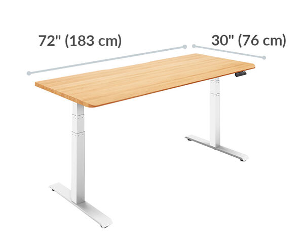 Electric Standing Desk 72x30 Reclaimed Wood is 72 inches wide and 30 inches deep
