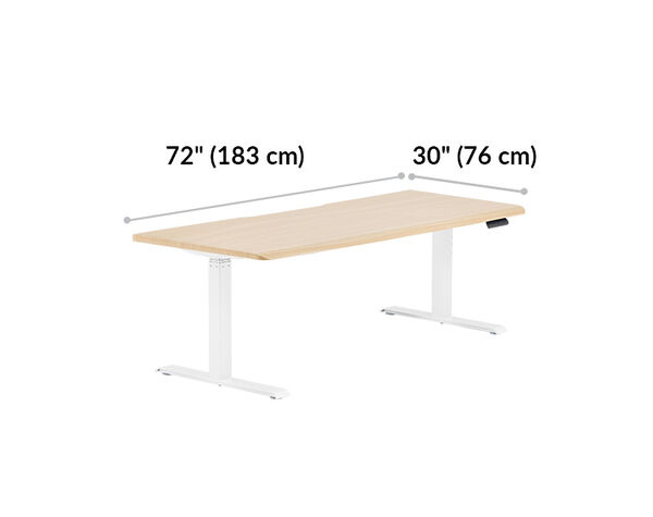 Electric Standing Desk with ComfortEdge™ 72x30 Light Wood is 72 inches wide and 30 inches deep