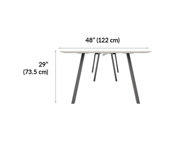 vari conference table is 29 inches tall from the floor to the table top and 48 inches wide