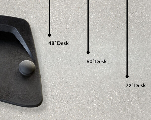 Vari active mat with lines showing the lengths of desk, 48 inches, 60 inches and 72 inches long.