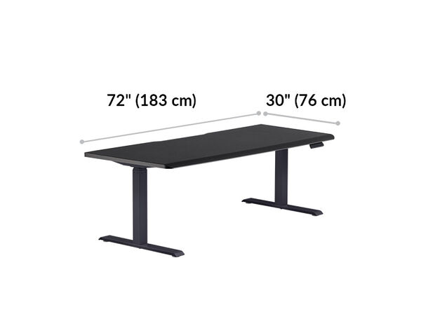 Electric Standing Desk with ComfortEdge™ 72x30 black top with black legs is 48 inches wide and 30 inches deep