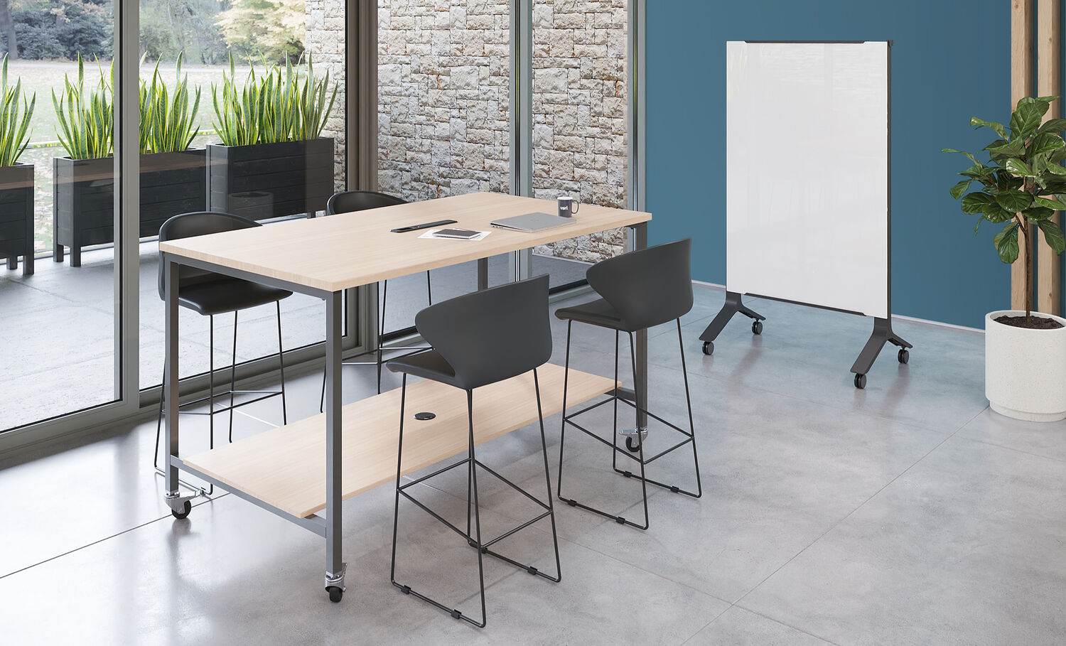 vari standing conference table in an office setting