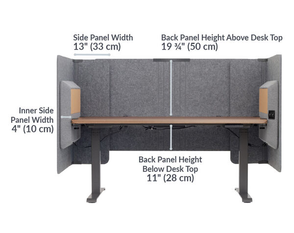 VariFocus™ Electric from desk surface to top of open canopy is 46 and a quarter inches tall