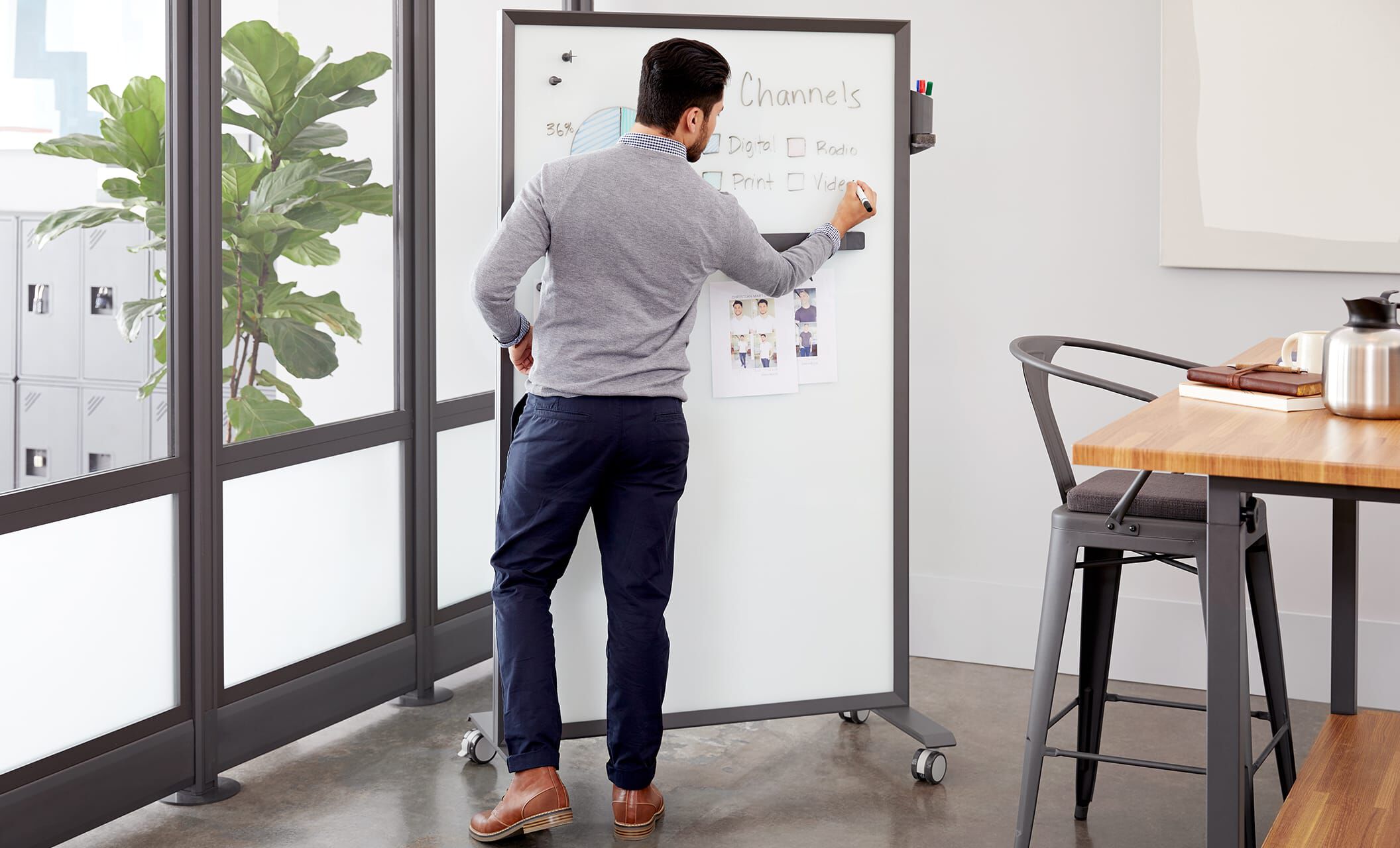 individual using vari mobile glass board 40 by 72
