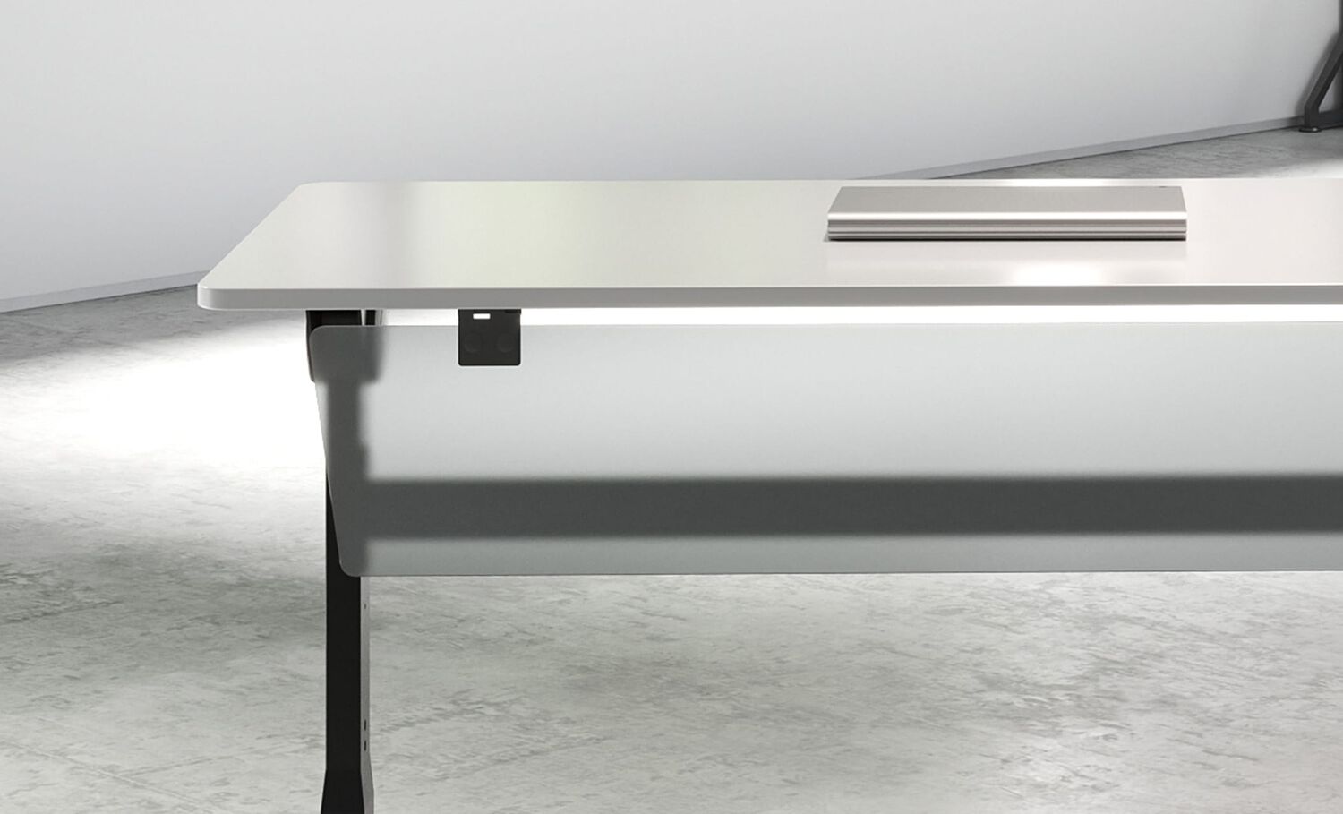 Vari flip top training table modesty panel attached on nested flip top training tables