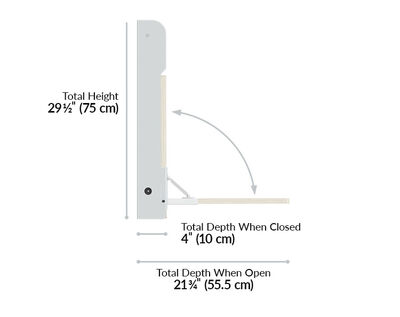Hide-Away desk has a total height of 29 and a half inches and a total depth of four inches when closed