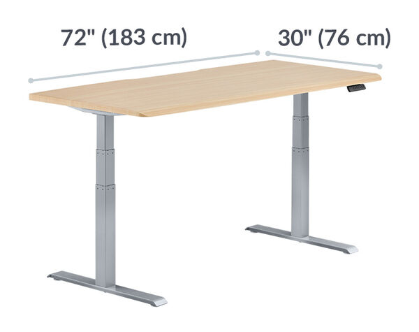 Electric Standing Desk 72x30 Light Wood Silver is 72 inches wide and 30 inches deep