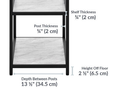 vari 5-tier shelf post thickness is three quarters of an inch and the shelf is also three quarters of an inch
