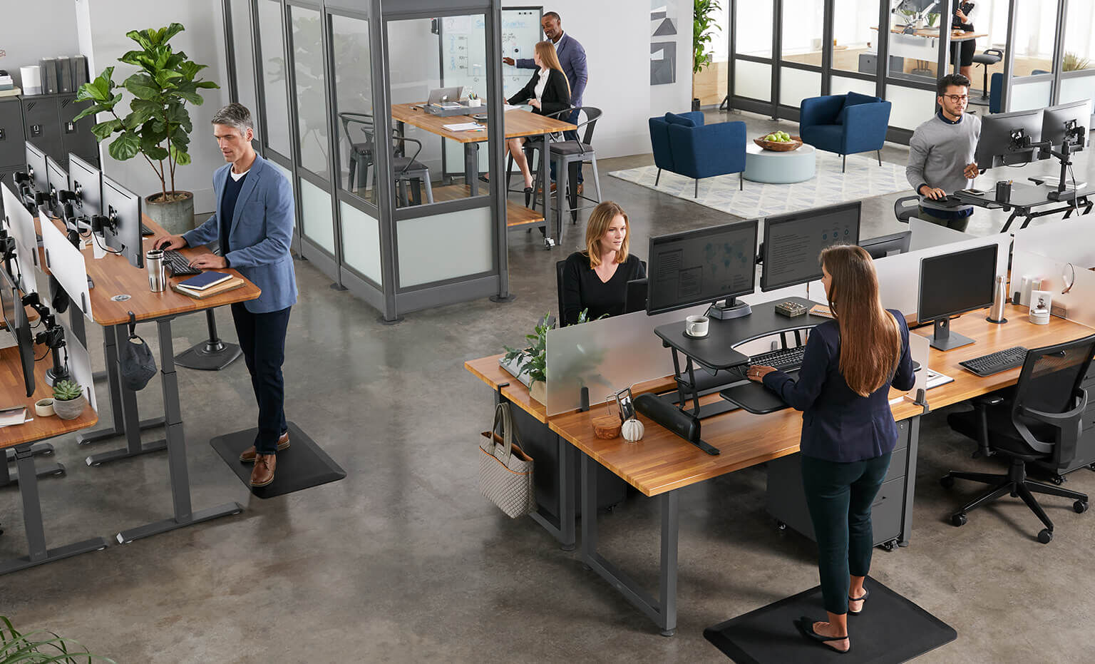 flexible workplace with personal workspaces and collaborative spaces