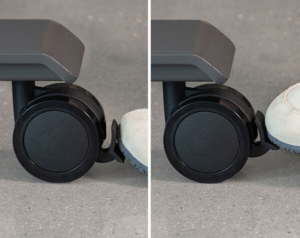 close up view of the caster locked and unlocked