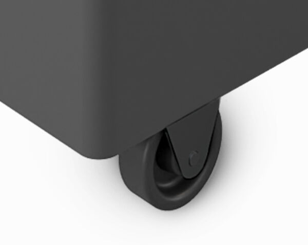 close up of the mobile cubby wheel that rolls