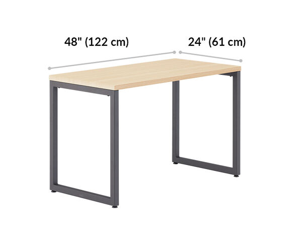 vari table in light wood finish 48 by 24 width 48 inches