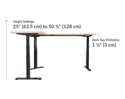 The L-Shape Electric Standing Desk walnut is 25 inches to 50