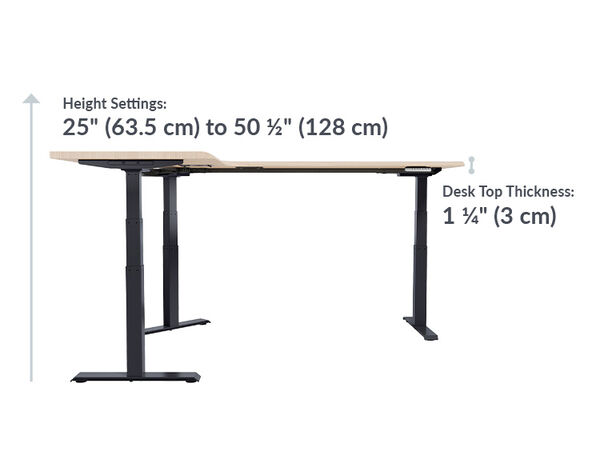 The L-Shape Electric Standing Desk walnut is 25 inches to 50 