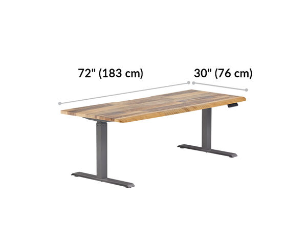 Electric Standing Desk 72x30 Reclaimed Wood is 72 inches wide and 30 inches deep