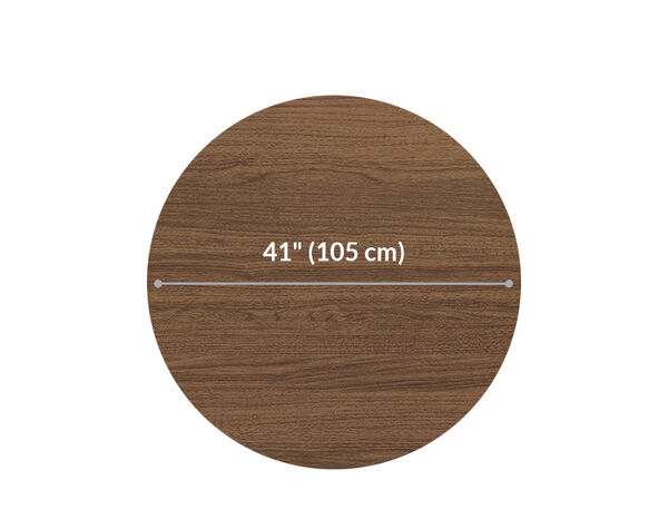 round table in walnut is forty one inches in diameter