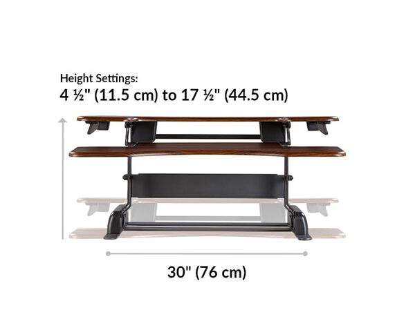 Dimension image shows that the base of the desk riser is 30 inches wide