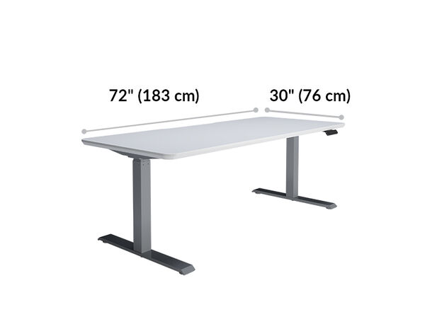 Electric Standing Desk 72x30 White is 72 inches wide and 30 inches deep