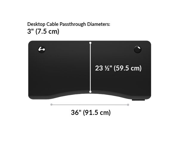 The surface of the ergo electric Standing Desk 54x26 black top is twenty three and a half inches deep