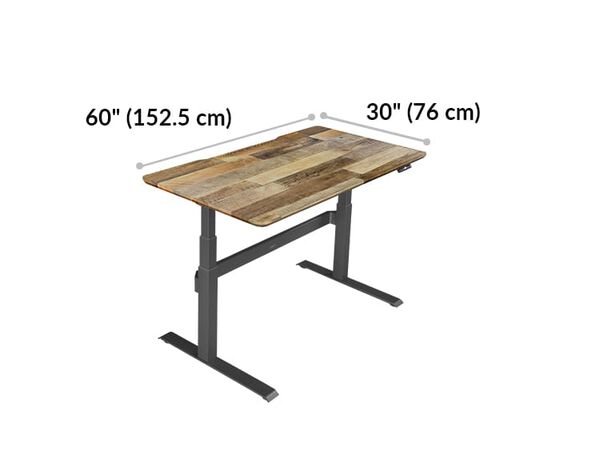 Electric Standing Desk 60x30 Reclaimed Wood is 60 inches wide and 30 inches deep