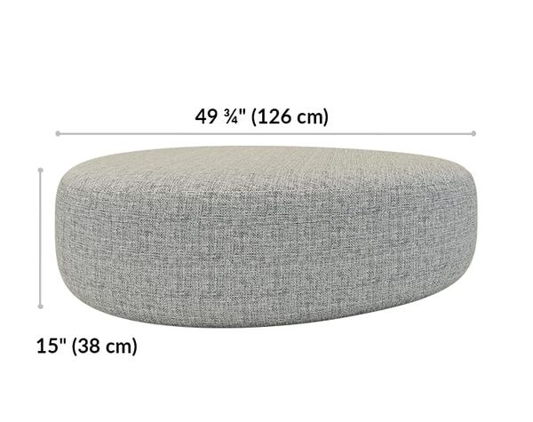large ottoman is 49 and 3 quarter inches long and 15 inches tall