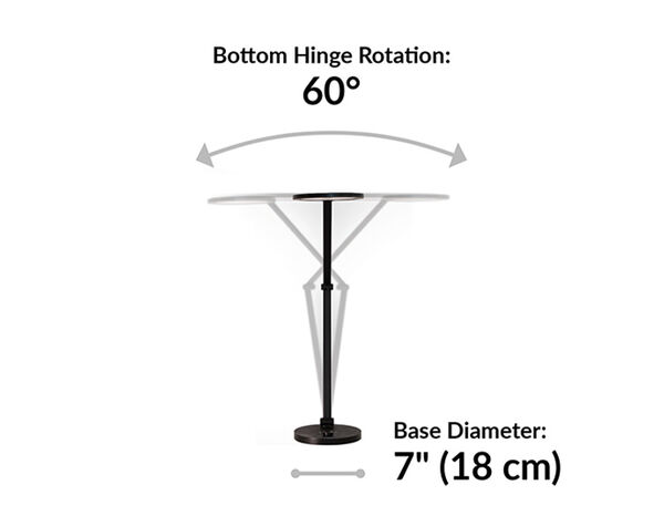 LED Studio Lamp bottom hinge rotation is 60 degrees.
