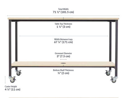 Standing conference table measures 71 1/2 inches long by 67 1/4 inches wide