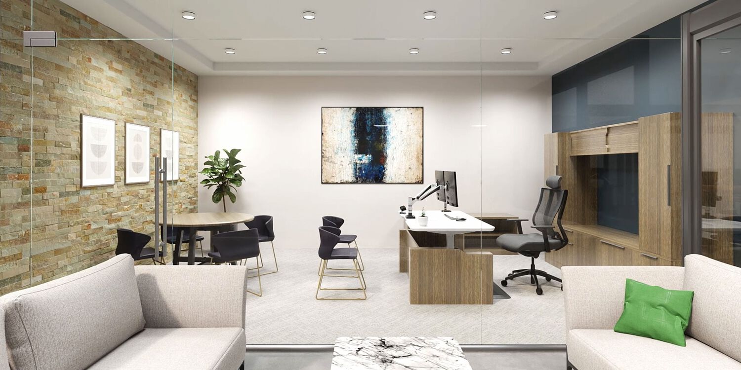 seating area in front of an executive office