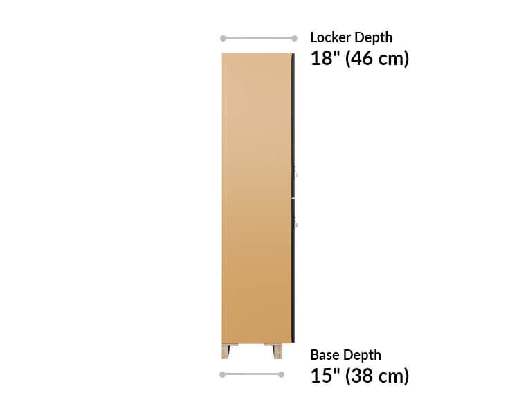 two tier locker and base are 18 inches deep
