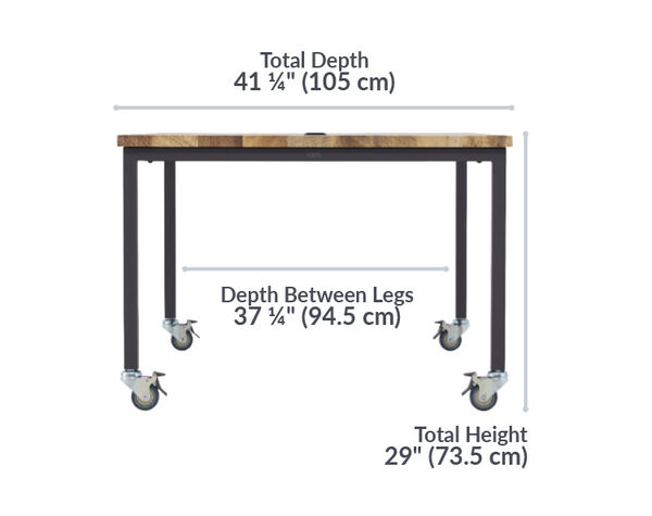 Conference table has a total depth of 41 1/4 inches , the depth between legs is 37 1/4