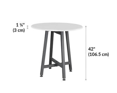 The Standing Round Table has a height of 42 inches tall.