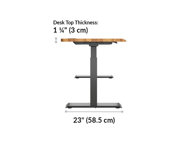The t-style legs of the Ergo Electric Standing Desk 54x26 have a base of 23 inches