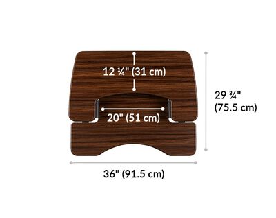 Dimension image that shows the surface area of the desk is 36 inches wide and 29.75 inches deep