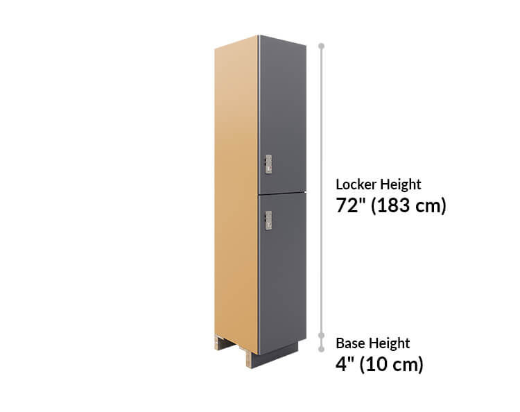 two tier locker is 72 inches tall and base is 4 inches tall