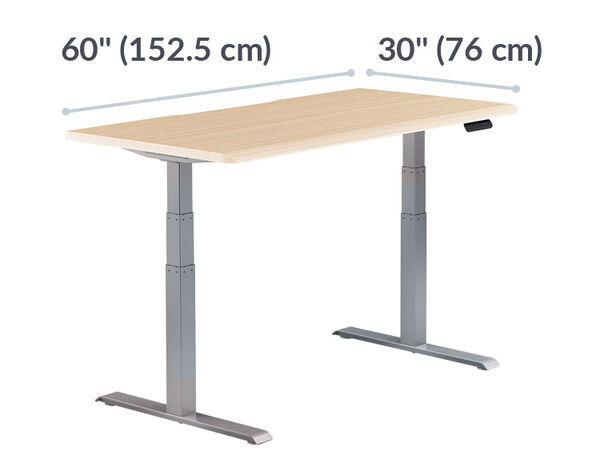 Electric Standing Desk ComfortEdge™ 60x30 Light Wood with Silver Legs is 60 inches wide and 30 inches deep