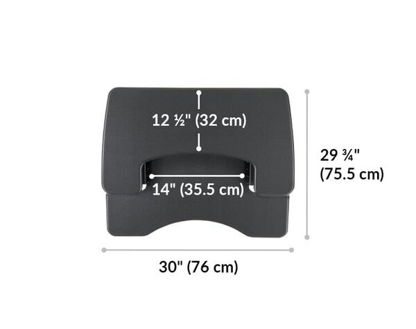 Dimension image that shows the surface area of the desk is 30 inches wide and 29.75 inches deep